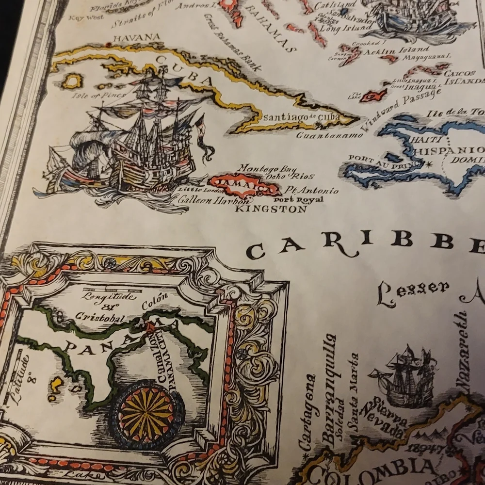 Vintage Caribbean Map - Pristine Condition in Original Container!